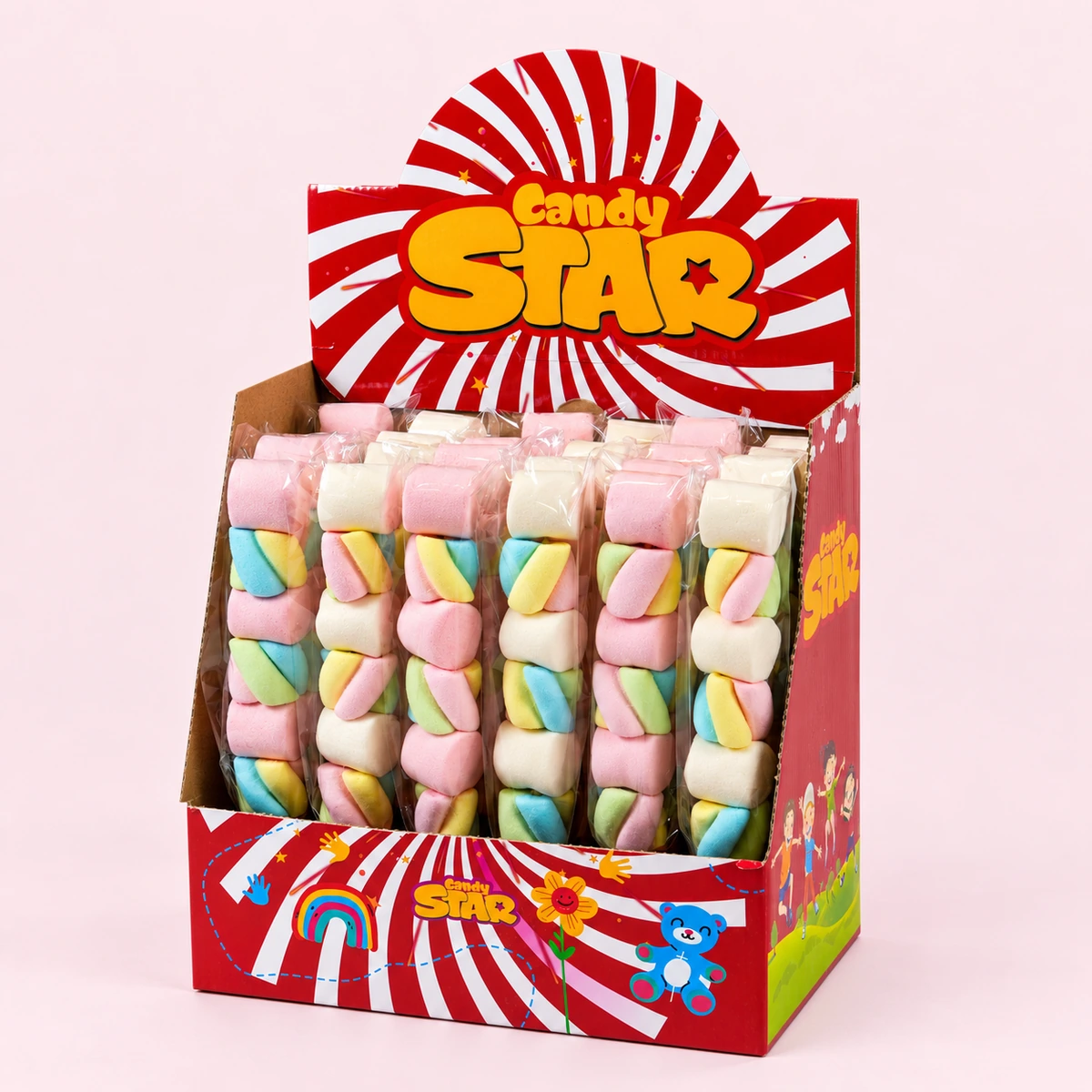 Candy Star Pink White Twist Marshmallow Lollipop 25 g