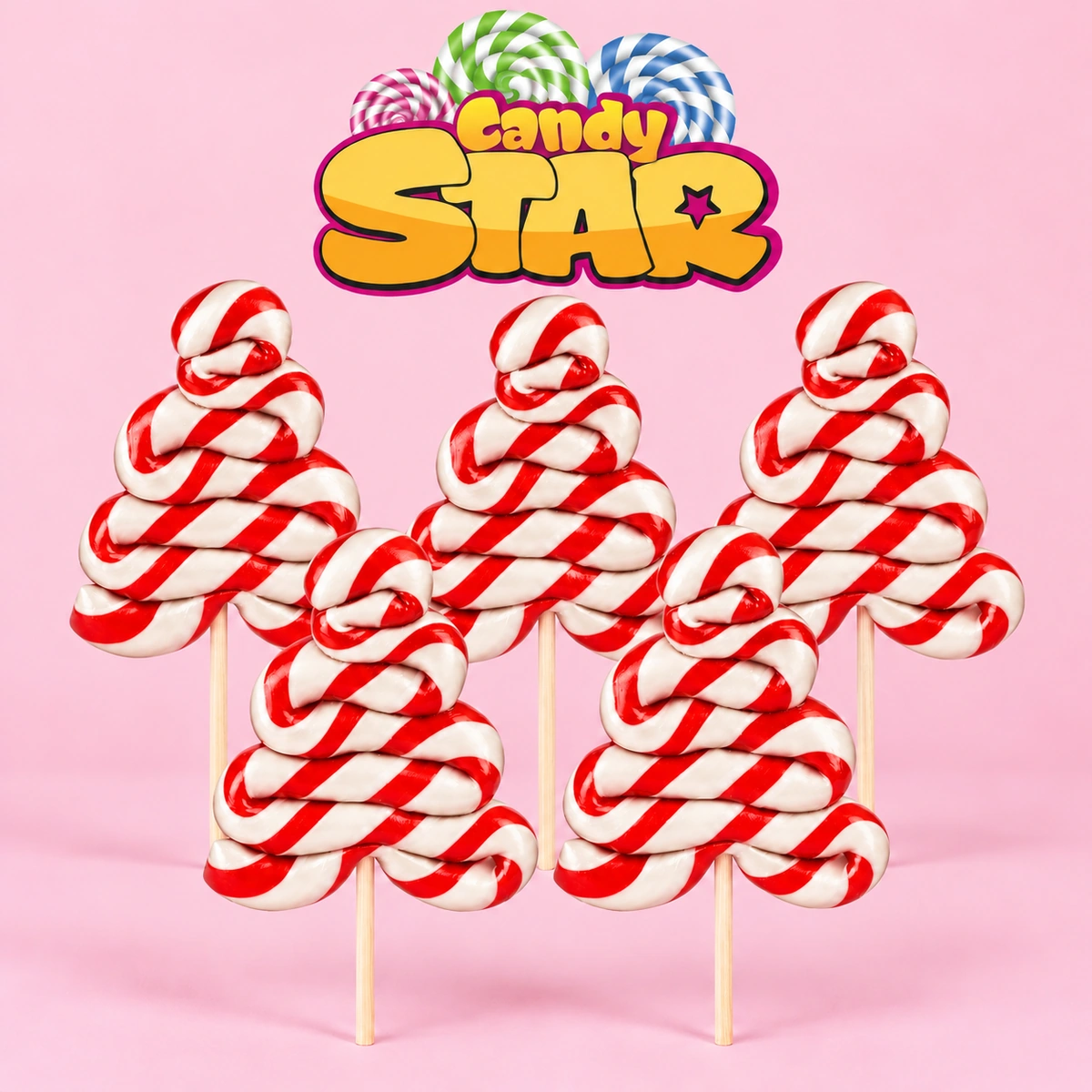 Candy Star Kırmızı-Beyaz Ağaç Lollipop Şeker 30g